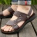 Men Sandals First Layer Cowskin Solid Color Male Beach Leather Shoes