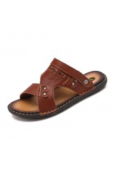 Summer Two-Layer Leather Men Slippers