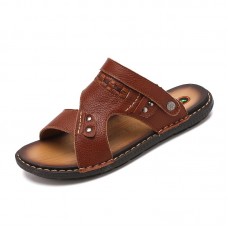 Summer Two-Layer Leather Men Slippers