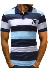 Casual Fashion Men's Lapel Short Sleeve Striped T-shirt