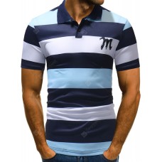 Casual Fashion Men's Lapel Short Sleeve Striped T-shirt