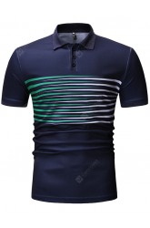 Fashion Casual Men's Lapel Short Sleeve Striped T-shirt