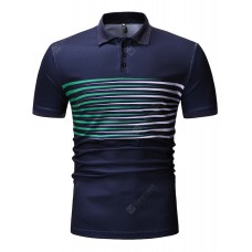 Fashion Casual Men's Lapel Short Sleeve Striped T-shirt