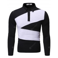 Men Fashion Colorblock Lapel Long Sleeve Shirt