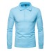 Men Large Size Fashion Casual Solid Color Lapel Long Sleeve T-Shirt