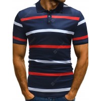 Men's Casual Fashion Lapel Short Sleeve Striped T-shirt