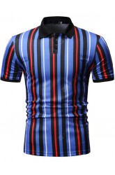 Men's Casual Fashion Lapel Striped Short Sleeve T-shirt