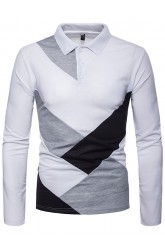Men's Irregular Splicing Long Sleeve Large Size Lapel T-shirt