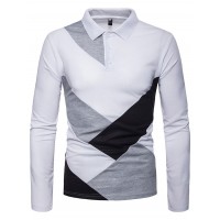 Men's Irregular Splicing Long Sleeve Large Size Lapel T-shirt