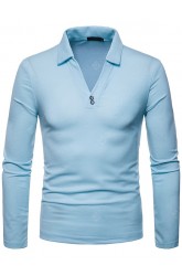 Men's Large Size V-neck Lapel Long Sleeve T-shirt