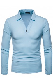 Men's Large Size V-neck Lapel Long Sleeve T-shirt