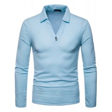 Men's Large Size V-neck Lapel Long Sleeve T-shirt