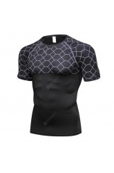 Men's Fitness Print Stitching Sports Running Perspiration High Elastic T-Shirt