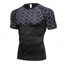 Men's Fitness Print Stitching Sports Running Perspiration High Elastic T-Shirt