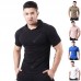 Men's Sport Short-sleeved T-shirt Solid Color Hood Fitness Clothes Outdoor Basketball Sweater Running Clothing