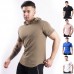 Men's Sport Short-sleeved T-shirt Solid Color Hood Fitness Clothes Outdoor Basketball Sweater Running Clothing