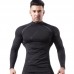 Men's Tight-fitting Veneer High Collar Fitness Clothes Quick Dry Long Sleeve T-shirt Padded Basketball Running Sports Top