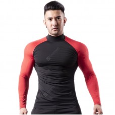 Men's Tight-fitting Veneer High Collar Fitness Clothes Quick Dry Long Sleeve T-shirt Padded Basketball Running Sports Top