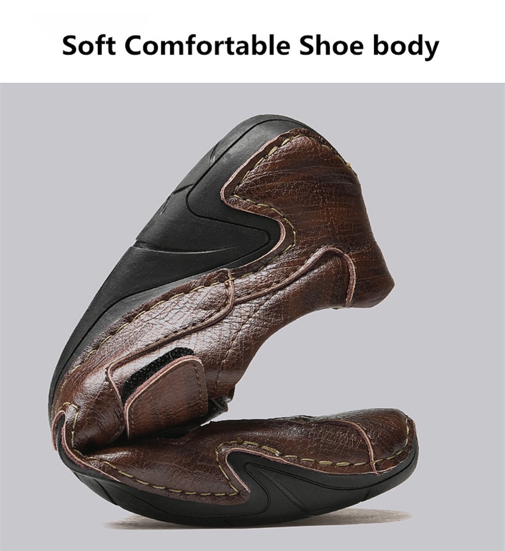 Summer Men Soft Leather Casual Sandals Non-Slip Driving Shoes - Deep Brown EU 42