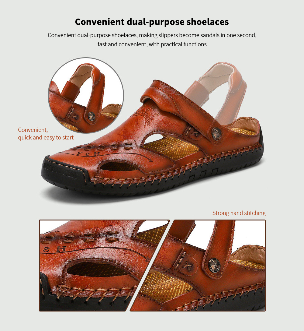 Summer Men's Casual Sandals Breathable Trend Outdoor Beach Men's Shoes - 868 Yellow Brown 47