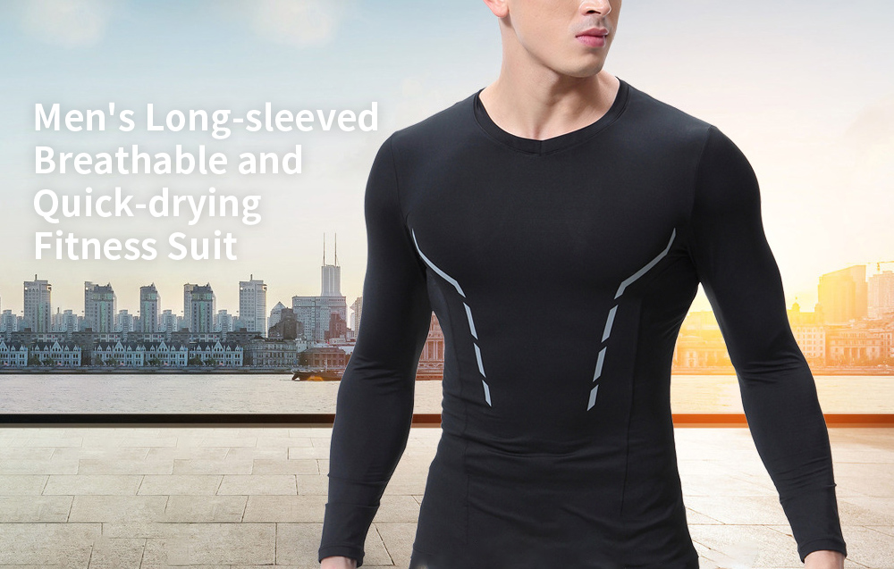 Men's Sports Tights Pro Breathable and Quick-drying Long-sleeved V-neck Gym Suit Running Football Training High Elastic Sportswear - Long Sleeve My17817 Black + Iron Ash - Reflective Hand M Men's Long-sleeved Breathable and Quick-drying Fitness Suit