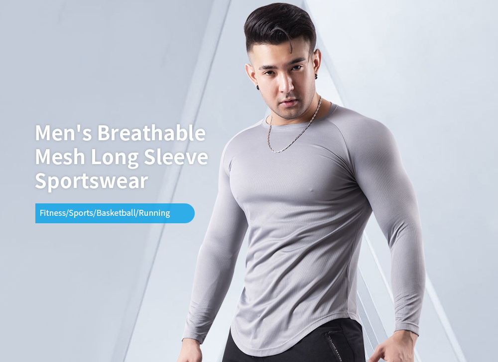 Men's Breathable Mesh Large Size Long Sleeve T-shirt Outdoor Basketball Running Sportswear Fitness Clothes - Long-sleeved 20M93 Black Network XL Men's Breathable Mesh Long Sleeve Sportswear