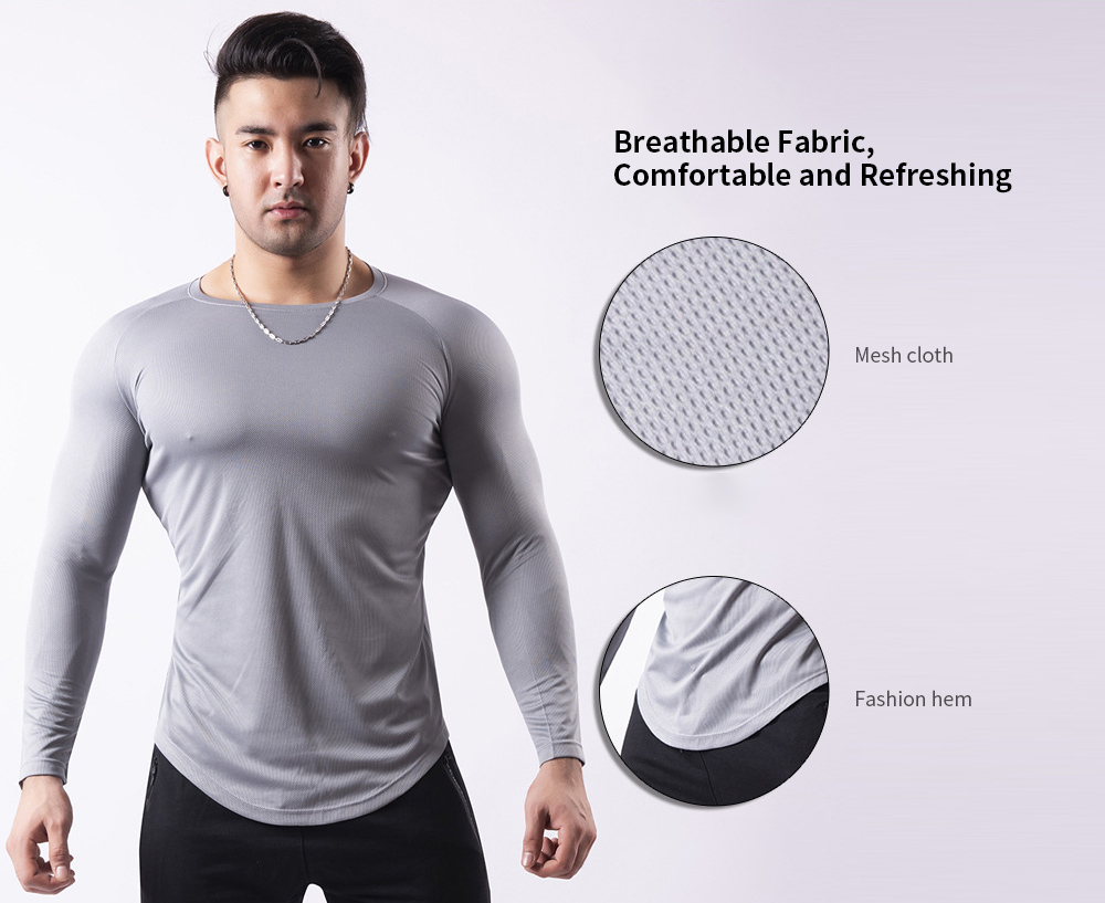 Men's Breathable Mesh Large Size Long Sleeve T-shirt Outdoor Basketball Running Sportswear Fitness Clothes - Long-sleeved 20M93 Black Network XL Breathable Fabric, Comfortable and Refreshing