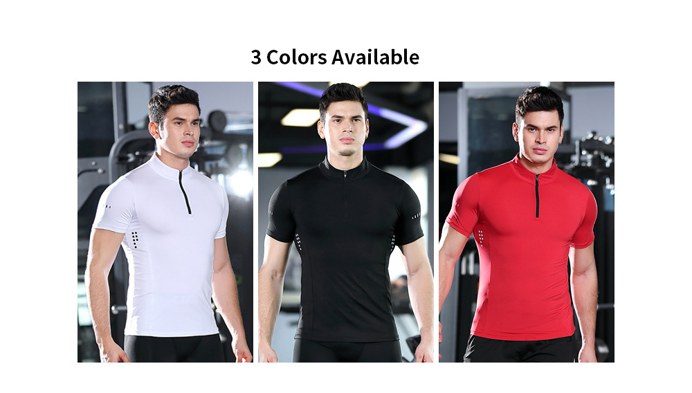 Quick Sports T-shirt Men's High Collar Zipper Short-sleeved Fitness Service High-elastic Quick Breathane Sweating Running Clothing - Short Sleeve 1964 Red + Red Net (High Lead Le Chain) XXL 3 Colors Available