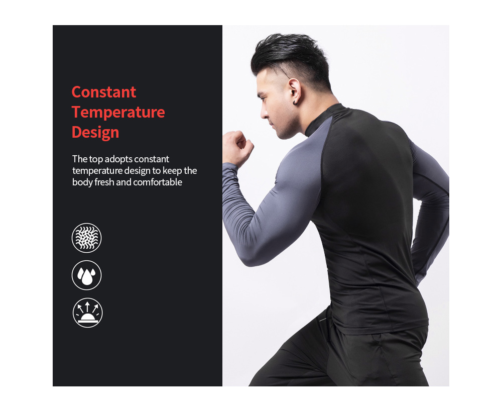 High Collar Fitness Clothes Men's Tight-fitting Veneer Quick Long Sleeve T-shirt Padded Basketball Running Sports Top - Long Sleeve D1976 (high Collar) Black + Red Sleeve + Black Line XL