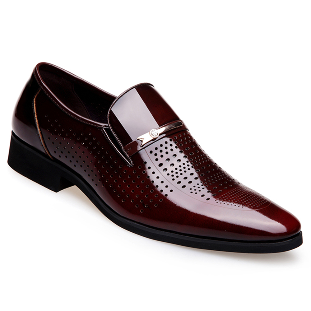 Business Fashion Slip-on Hollow Trend Leather Shoes for Men- Chestnut EU 43