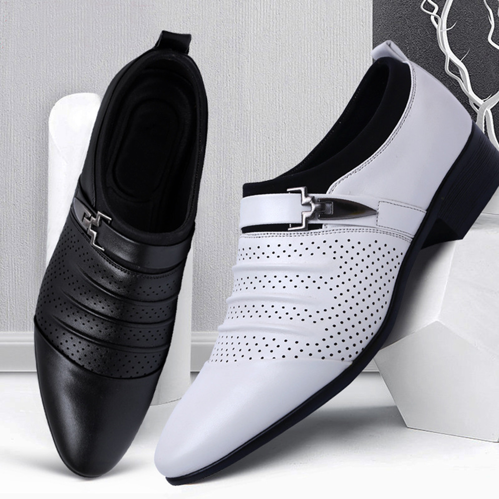 Men Hollow Breathable Comfortable and Stylish Business Shoes- Black EU 42