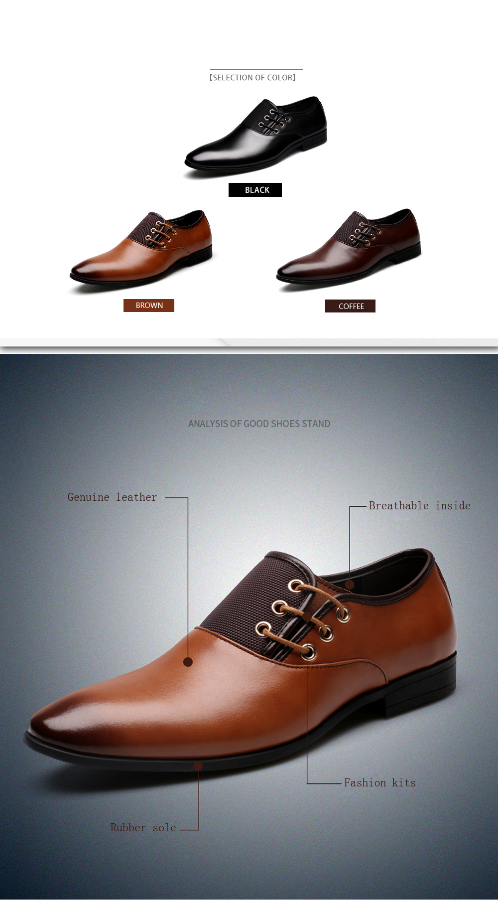 Men Casual Fashion Outdoor Lace Up Wedding Business Leather Shoes- Brown 42