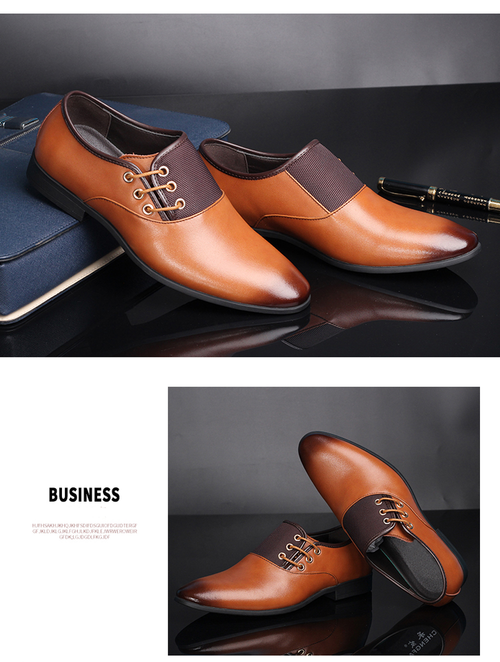 Men Casual Fashion Outdoor Lace Up Wedding Business Leather Shoes- Brown 42